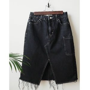 TOPSHOP Black High Waist Denim Midi Skirt Sz 4
